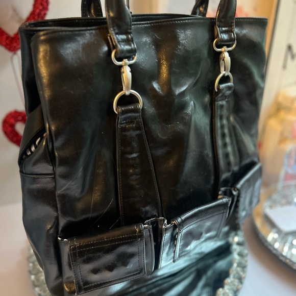 Valcom stone Elegant Black vegan Leather Tote Bag - Picture 3 of 12